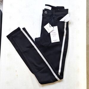 NEW! Skinnygirl Broadway High-Rise Skinny White Tuxedo Stripe Jeans, Black